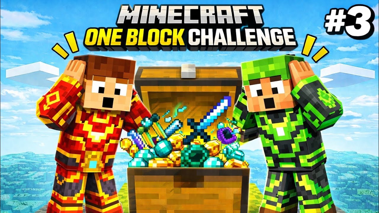 One Block Challenge In Minecraft Part-3 with @v.y.vgamers8099 ||@dibhai7109|| 