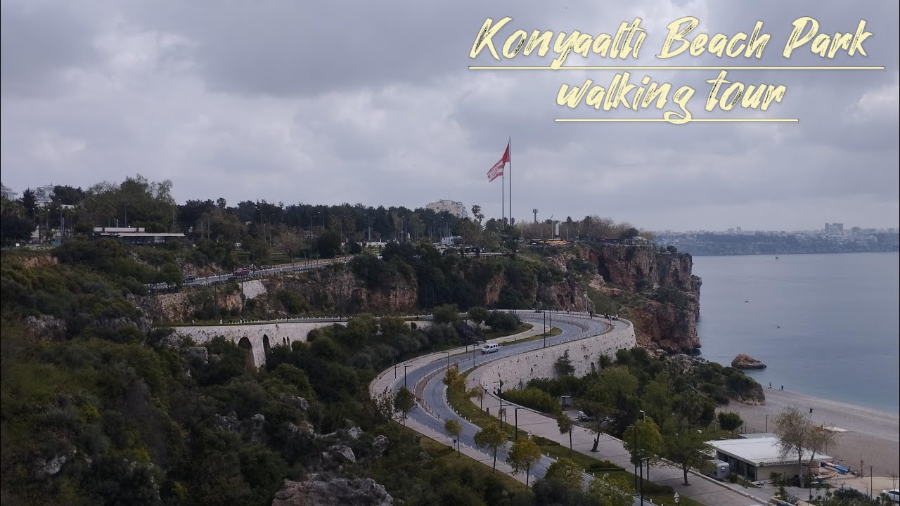 Konyaalti Beach Park, Morning walking Tour, Antalya, Turkiye, 4K, April 2024