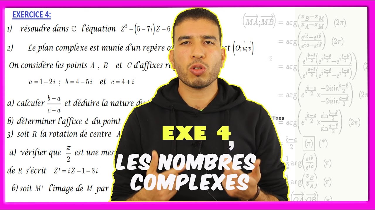 Ex4: exercices corrigés sur les nombres complexes - résolution d'équations et rotations  - SM