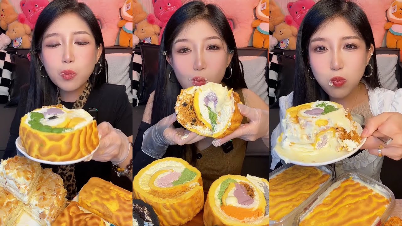 ASMR MUKBANG - MUKBANG SOUND - SOFT & FLUFFY TIGERSKIN SWISS ROLL