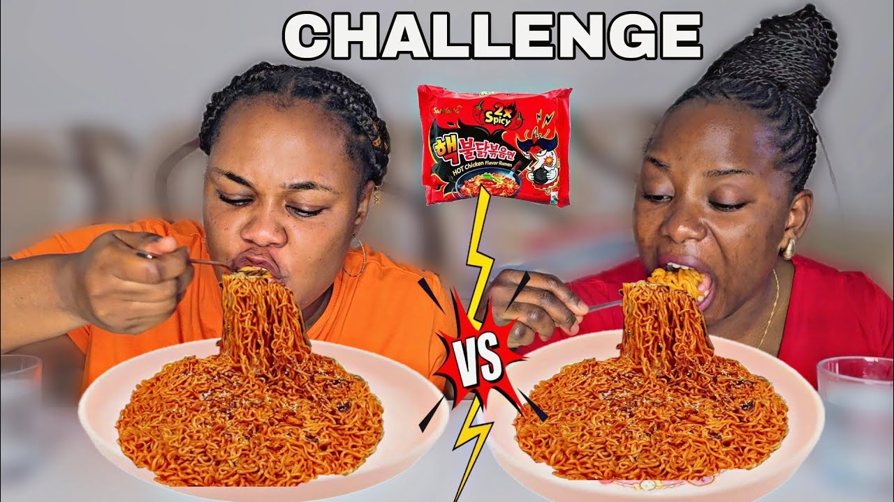 2X SPICY NOODLES CHALLENGE | FIRST TO FINISH EATING WIN | SHE WAS NOT EXPECTING THIS 😂😂 Mukbang