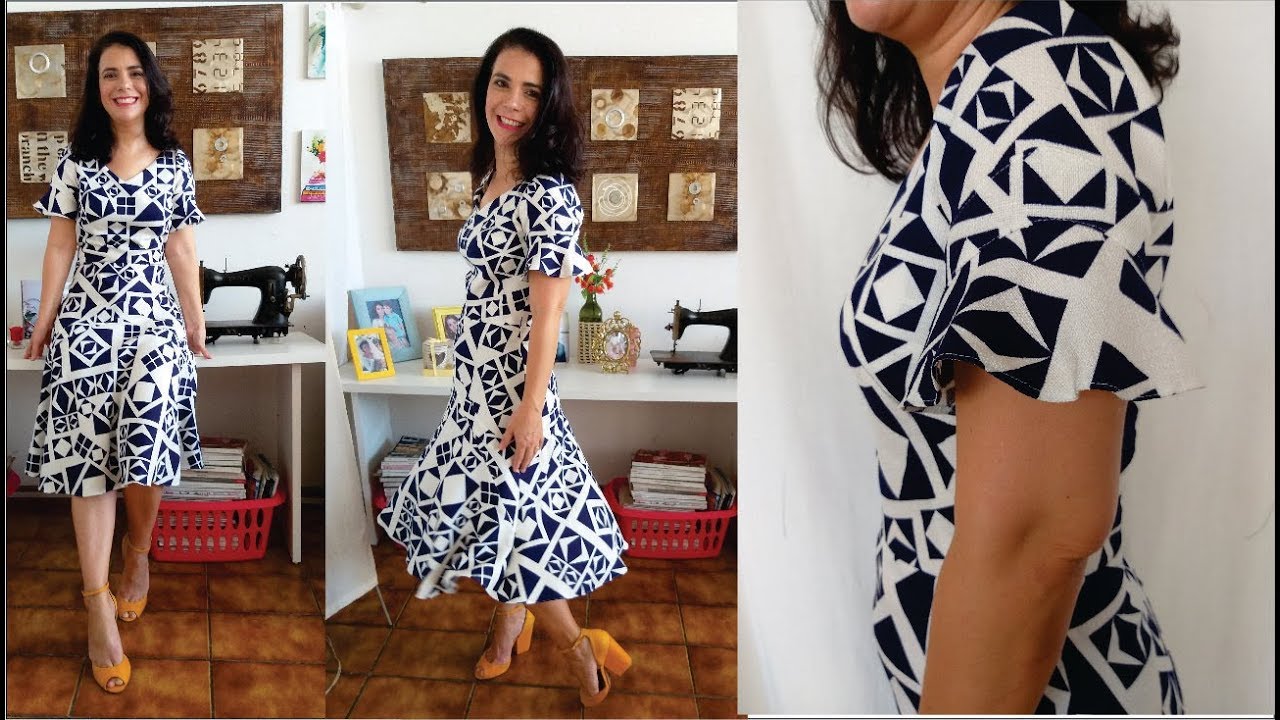 VESTIDO MIDI COM DECOTE V E BABADO GODE -  MODELAGEM COM CÉLIA ÁVILA