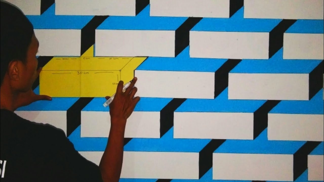 cara cat motif batu bata di gabung dengan 3d | 3D WALL PAINTING | OPTICAL ILLUSION 3D WALL DESIGN