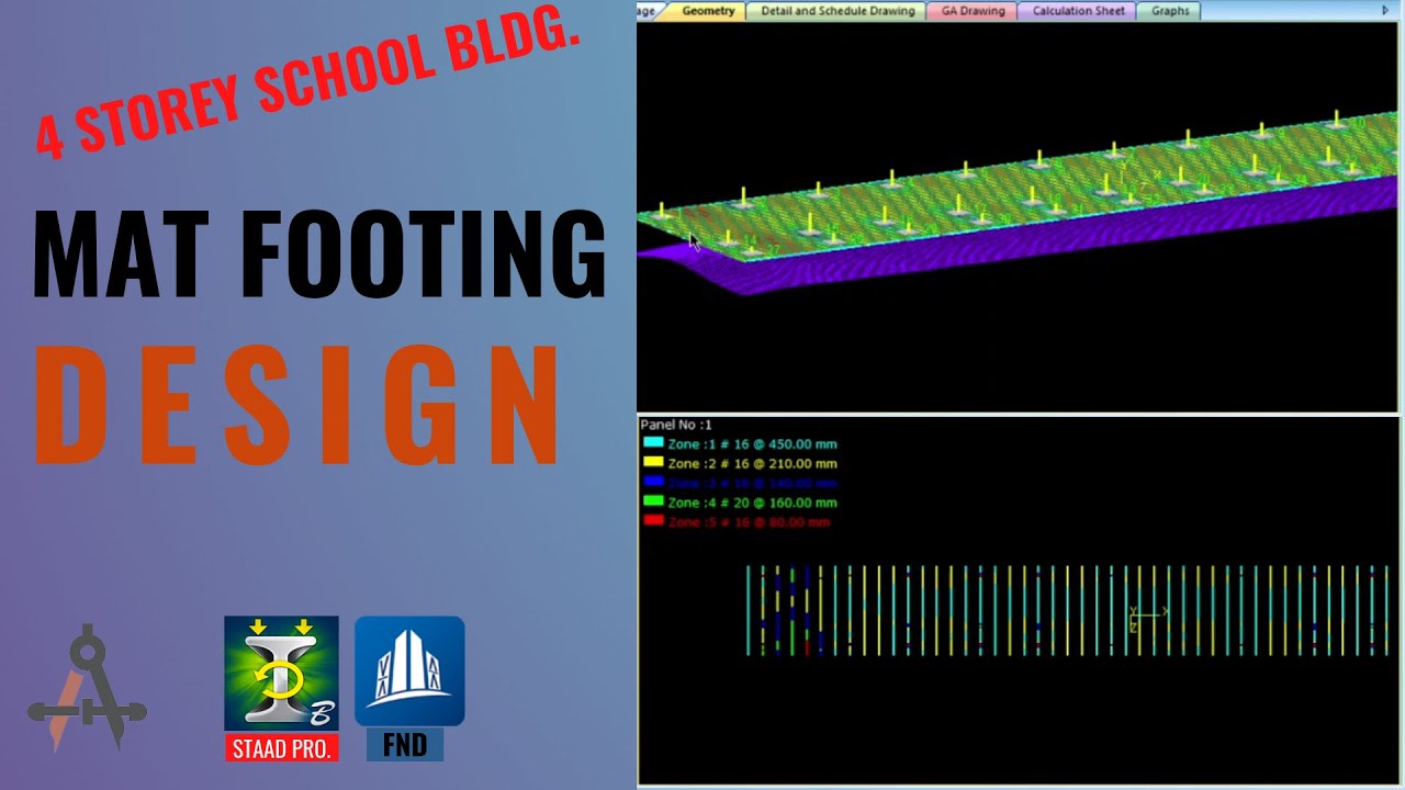 MAT FOOTING DESIGN STAAD FOUNDATION ADVANCE - 4 STOREY SCHOOL BLDG STAAD RCDC