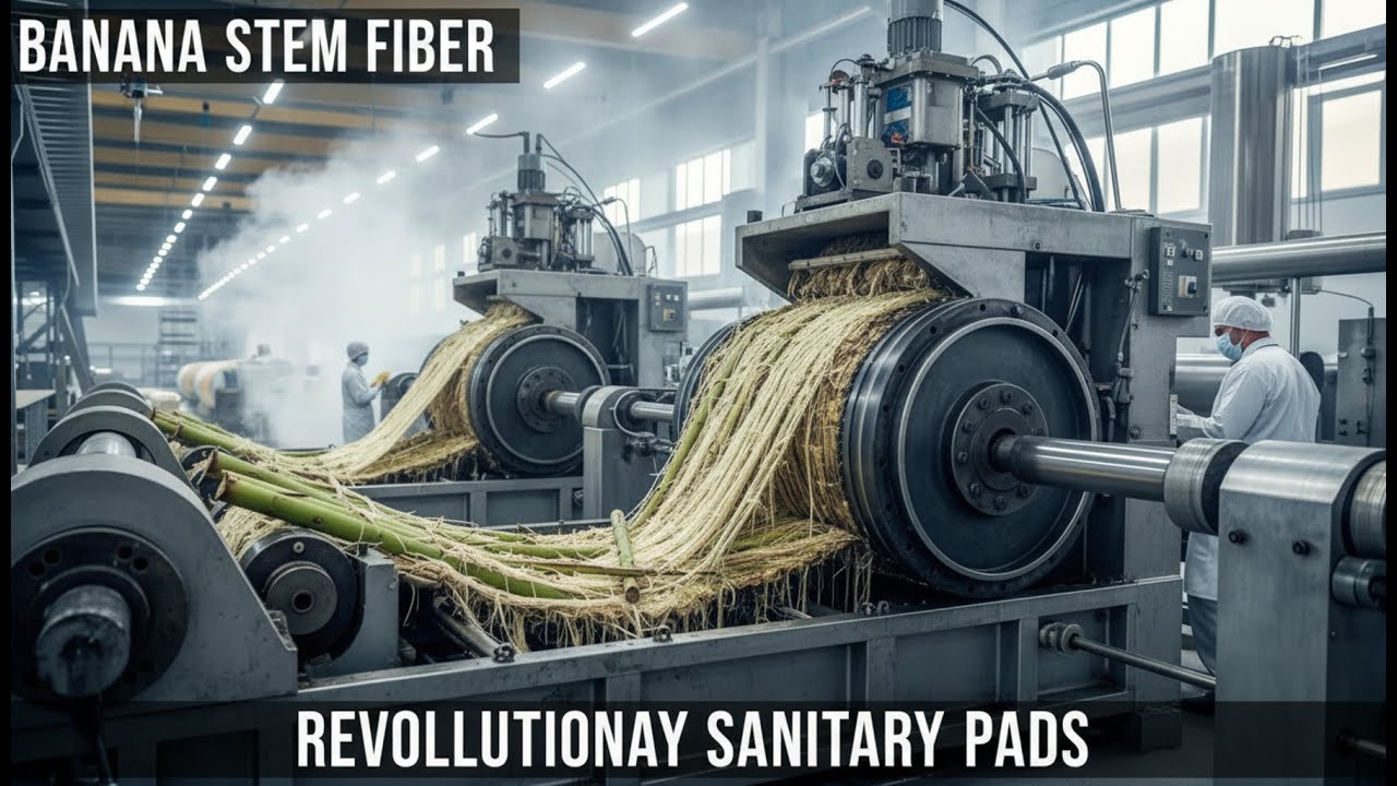 Inside the Largest Modern Banana Stem Factory | Sanitary Pad Production Process Step by Step