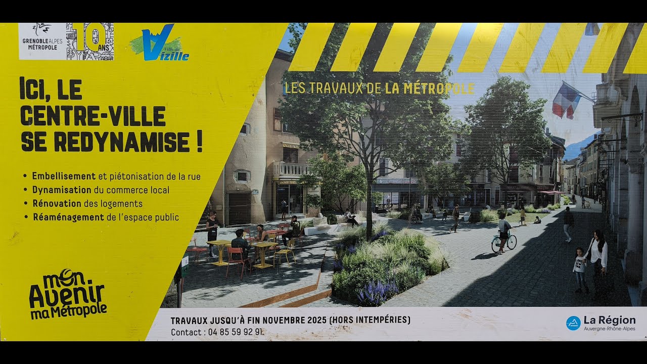 Travaux de piétonnisation rue de Gaulle à Vizille