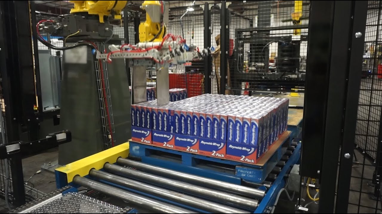 SWF CE 450 Case Erector, CL 15 Side Load Case Packer & Robotic Case Palletizer   Cases of Foil