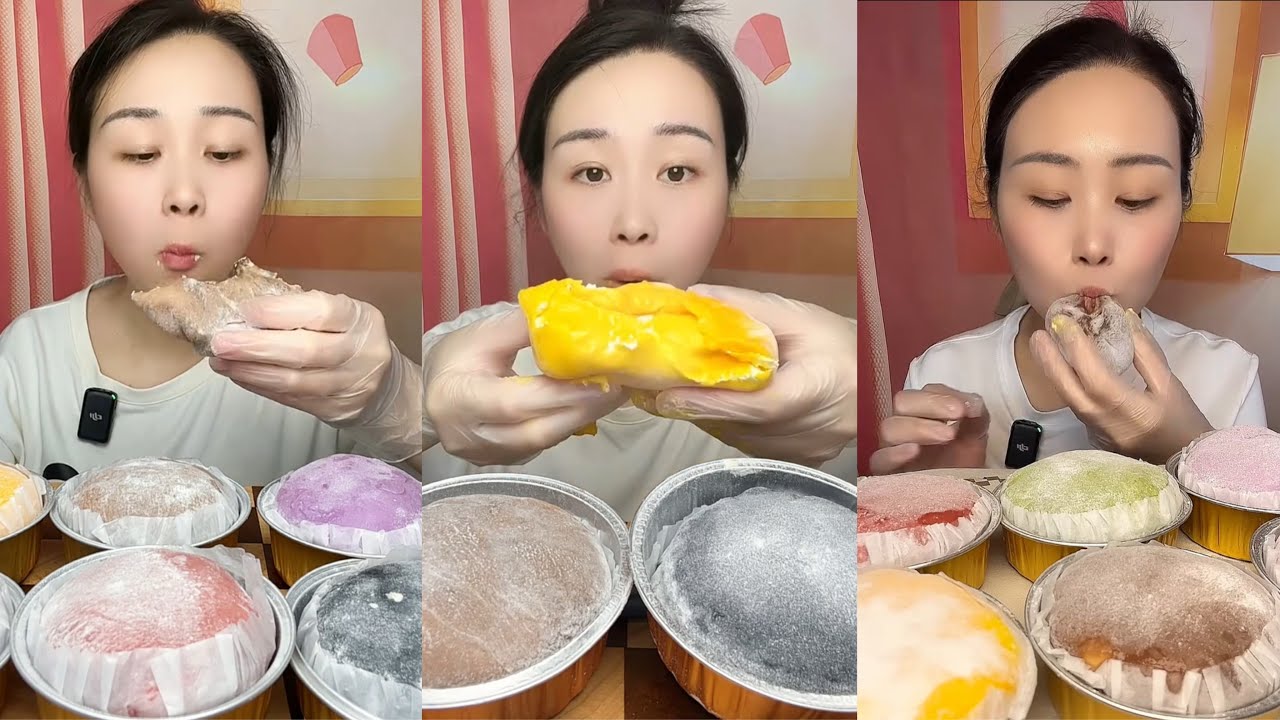 asmr mukbang - coloring lava mochi cake eating