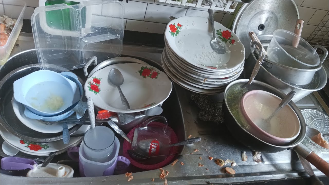 IT'S SO TERRIBLE 😭 washing dishes by hand ASMR stress release Satisfying Video Deep Cleaning Kitchen