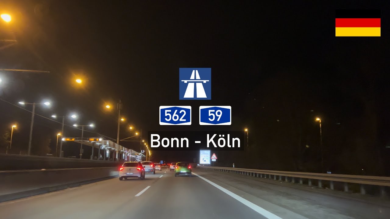Driving in Germany: Autobahn A562, A59 & A3 E35 from Bonn to Köln (AK Leverkusen)