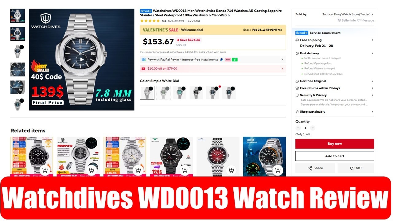 Обзор часов Watchdives WD0013 с AliExpress | Более 179 продано на AliExpress