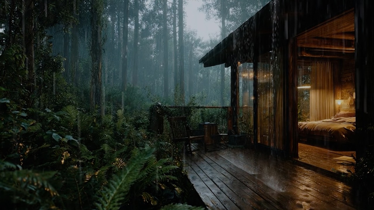 Calm Rainfall for Sleeping 🌲 |  Warm Cabin Deep in the Woods