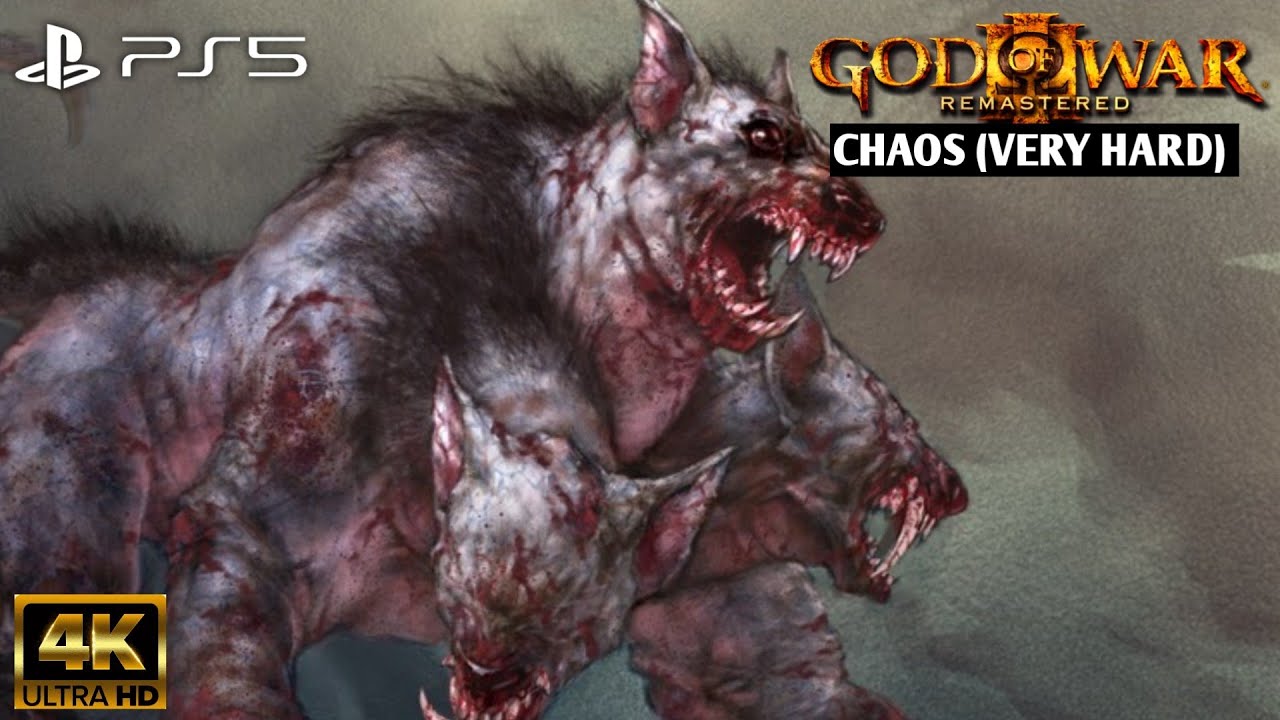 Cerberus Boss Fight - Chaos Difficulty (Very Hard) - God of War 3 Remastered (PS5) (4K 60FPS)