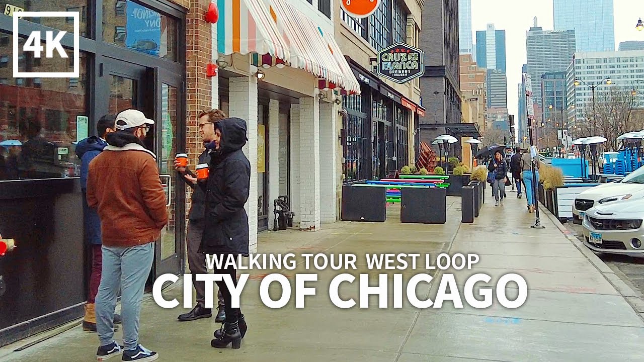 [4K] CHICAGO - Walking Tour Downtown West Loop Fulton, Randolph Street & Washington Street, Illinois