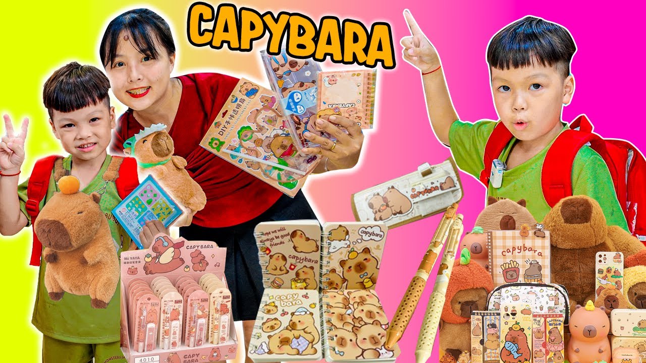 Hằng Hóng Hớt Rủ Em Ziu Thử Thách Mua Tất Cả Đồ Dùng Học Tập Gấu Capybara!