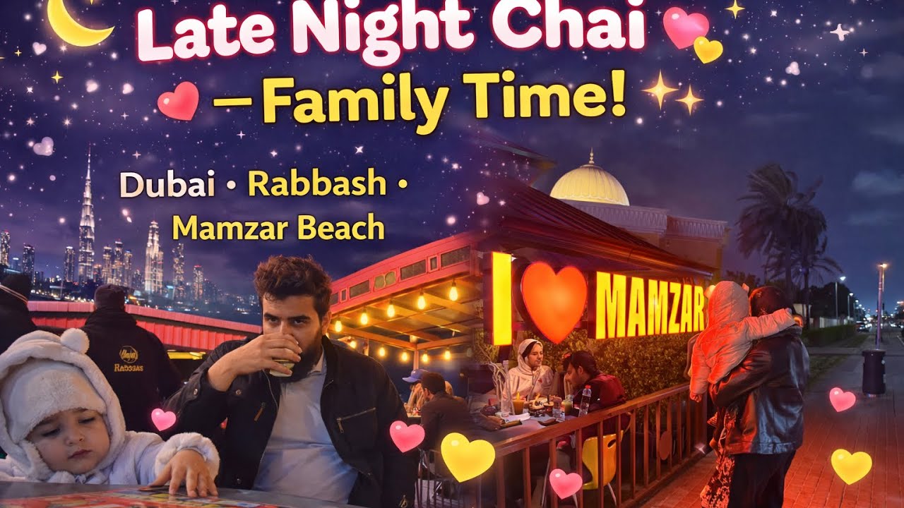 Late Night Chai with Family at Mamzar Beach | Peaceful Dubai Night Vlog |Taiba khan 