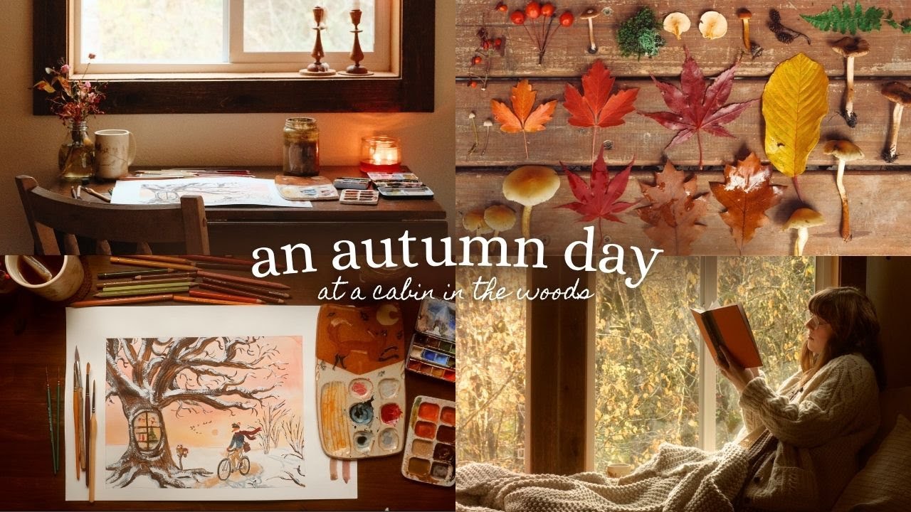 Autumn at the Cabin 🍂🍄‍🟫🎨 a cozy day in the woods painting, reading & foraging