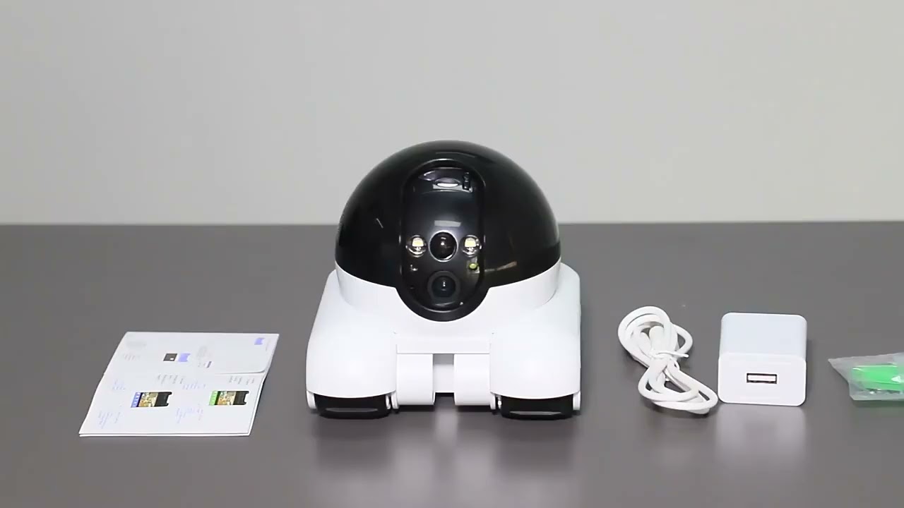 Dual-lens robot security camera on wheels