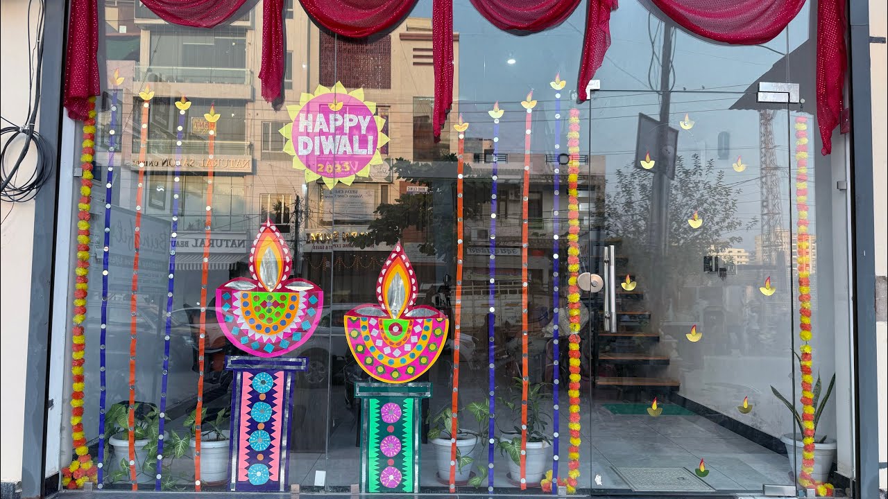 Beautiful Diwali decoration using paper diya on office glass wall | diwalidecoration | paper craft 