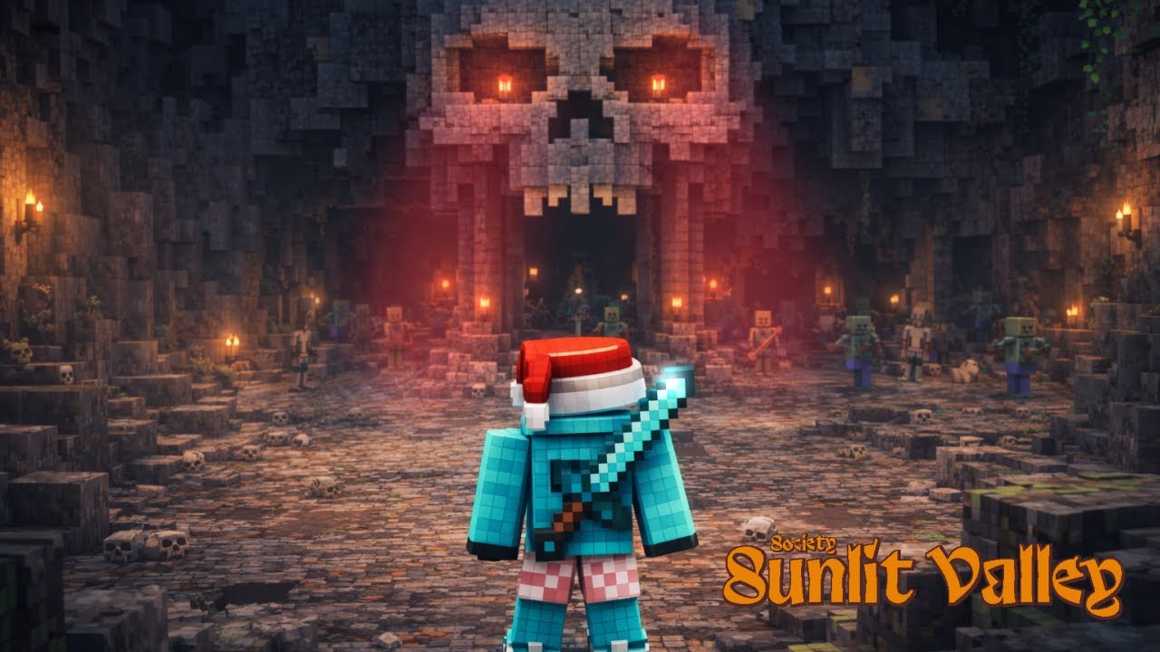 EXPLOREI A CAVERNA MAIS DIFÍCIL DO MODPACK (SKULL CAVERN) NO Minecraft Society Sunlit Valley #06