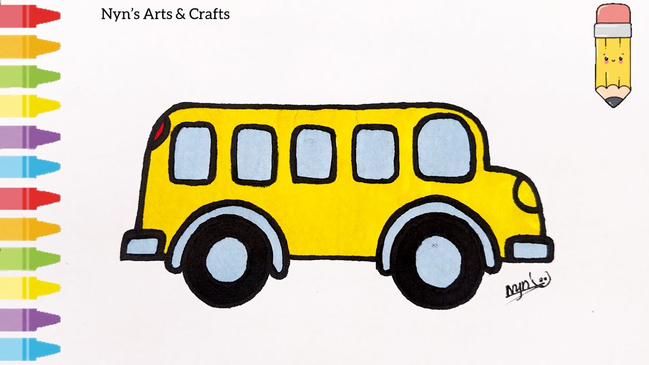 Easy School Bus Drawing | Cute Yellow Bus Drawing for Kids 🚍✏️