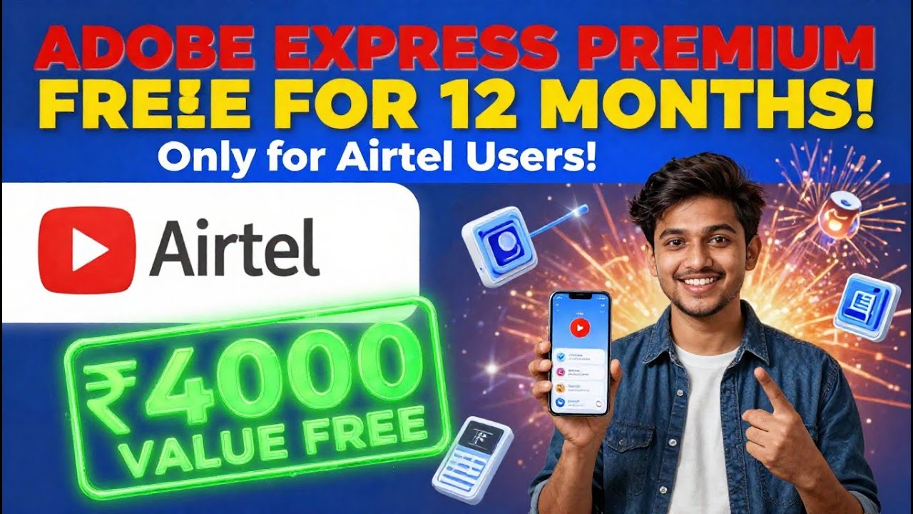 Free Adobe Express Primium 12 Months ! With Airtel App #adobeexpress #airtel_offer