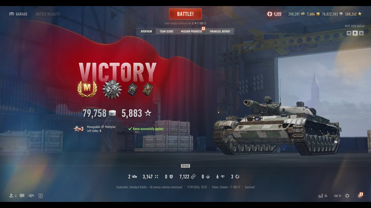 T-100 LT | Studzianki map | Ace Tanker | Patrol Duty | 3147 DMG | 7122 ASSIST DMG