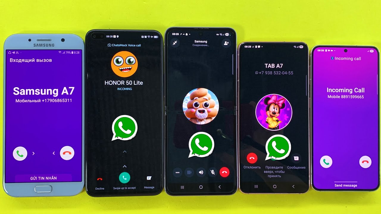 WhatsApp Incoming Outgoing Call + Fake call Samsung Z Flip 3, Galaxy S21, S22, Galaxy A7, Honor 50