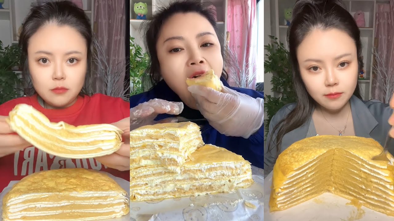 asmr mukbang - whole durian mille crepe cake eating