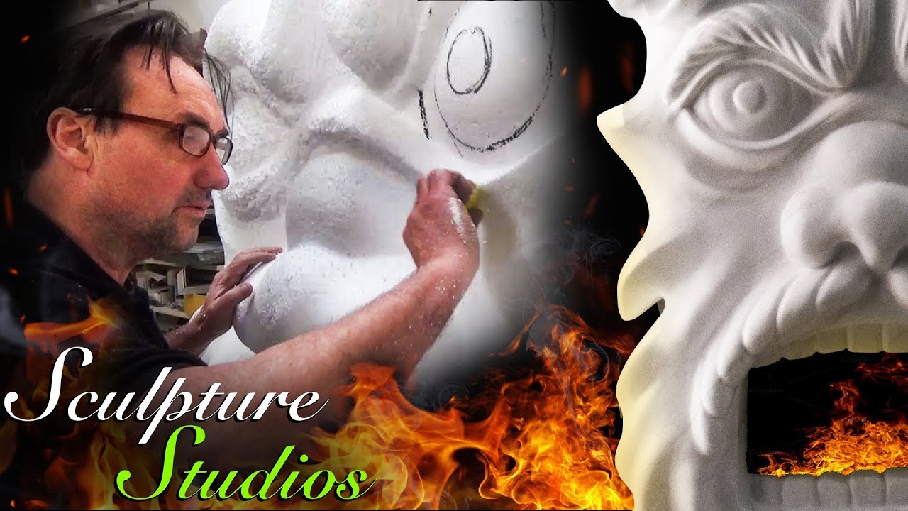 Hand Carved Fireplace Face - Faux Stone / Marble Look Surround by Sculpture Studios
