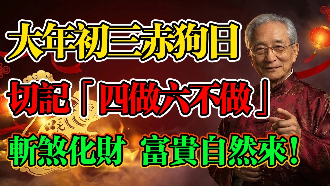 南懷瑾：正月裏第一劫！大年初三「赤狗日」，切記4做6不做，方可斬煞化財，財神自然來！#南懷瑾 #大年初三 #赤狗日 #民俗禁忌 #招財風水 #修行智慧 #財運風水 #2026年運勢 #佛法修行
