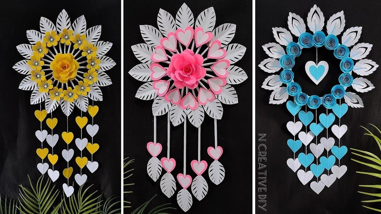 3 Quick and Easy Paper wall hanging | Paper craft for home decoration | Paper flower wall decoration