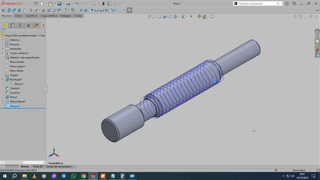 Cortar Rosca trapezoidal esquerda no Solidworks.