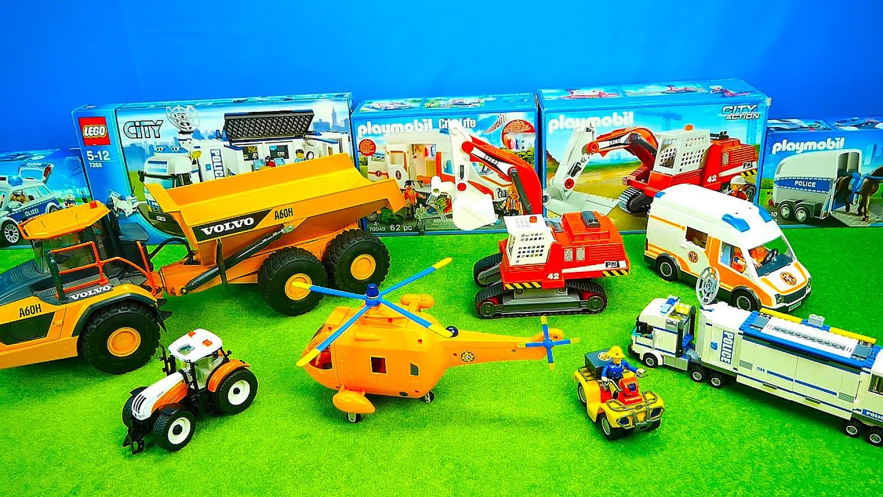 Bagger, Feuerwehr, Polizei, Krankenwagen, Spielzeug f&uuml;r Kinder, Bruder, Feuerwehrmann Sam