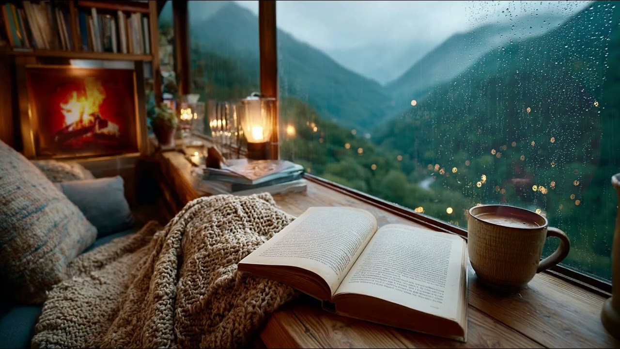 Cozy Reading Nook Ambience 📖 Rain on Window & Fireplace Sounds | 4 Hours for Study, Sleep & Focus
