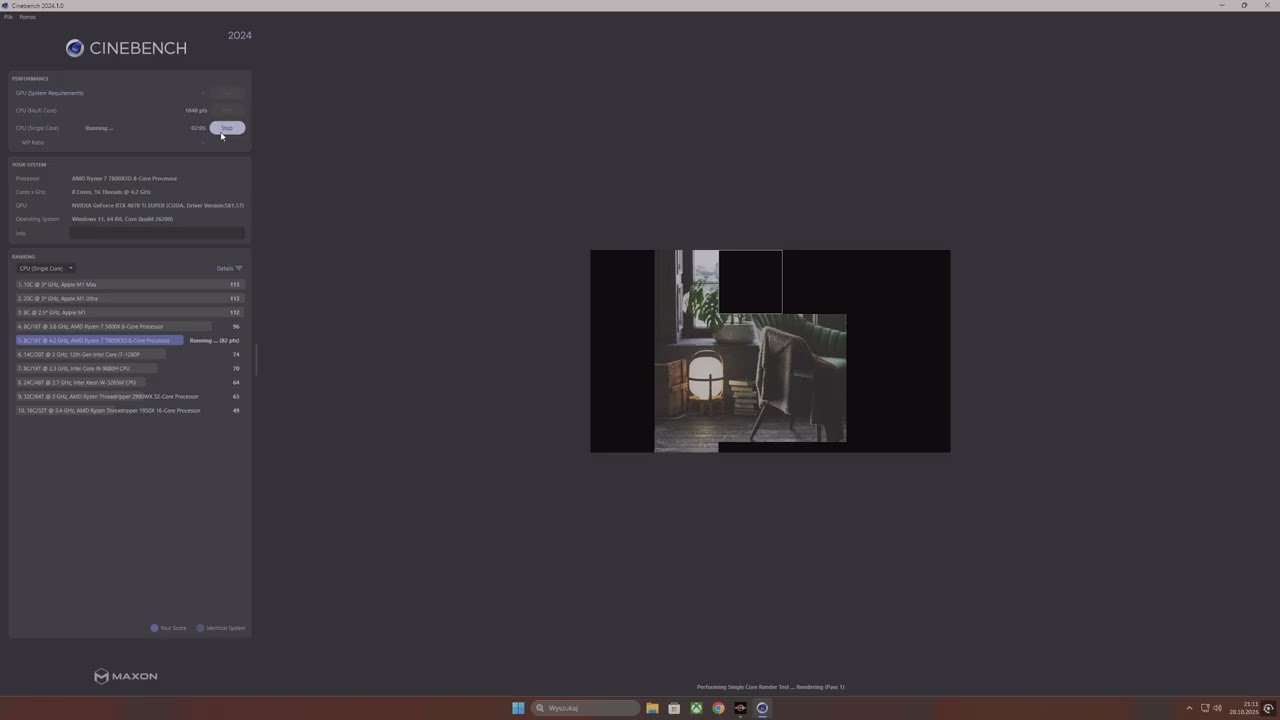 Cinebench R24 Single CPU Ryzen 7 7800X3D