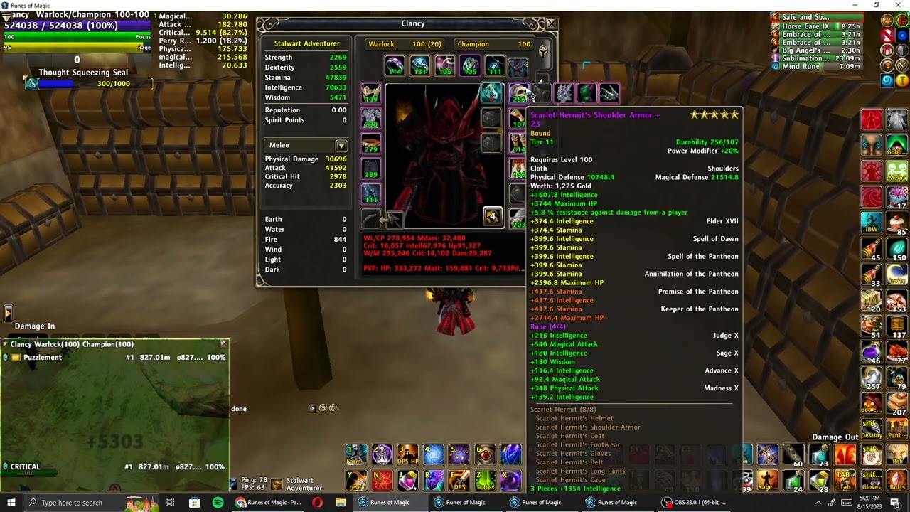 Runes of Magic Warlock/Champion PVP SW Gear