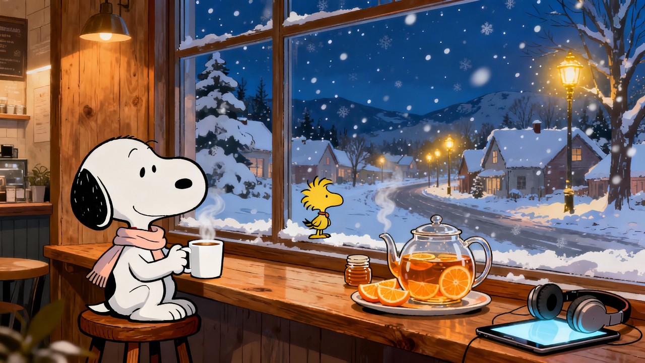 A Still Winter Evening Inside a Cozy Café | Snowy Night Jazz Ambience | Instrumental
