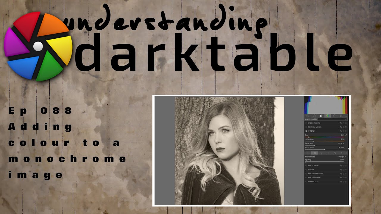 darktable ep 088 - Adding colour to a monochrome image