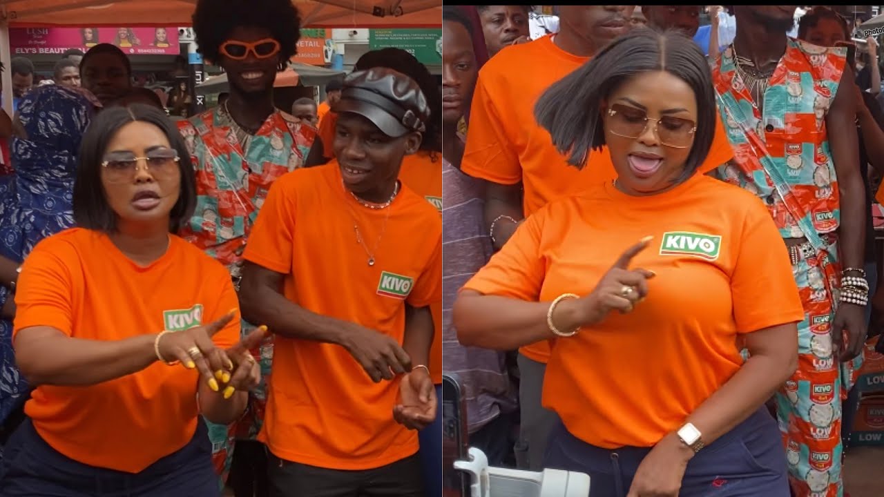 Nana Ama Mcbrown Vs Karlie Amina Dance Battle as they storm Madina market to share Kivo