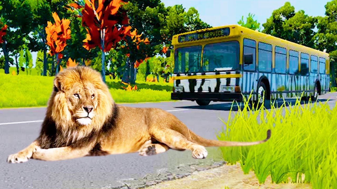 Giant Lion vs BUS | Stops the Bus | BeamNG.Drive