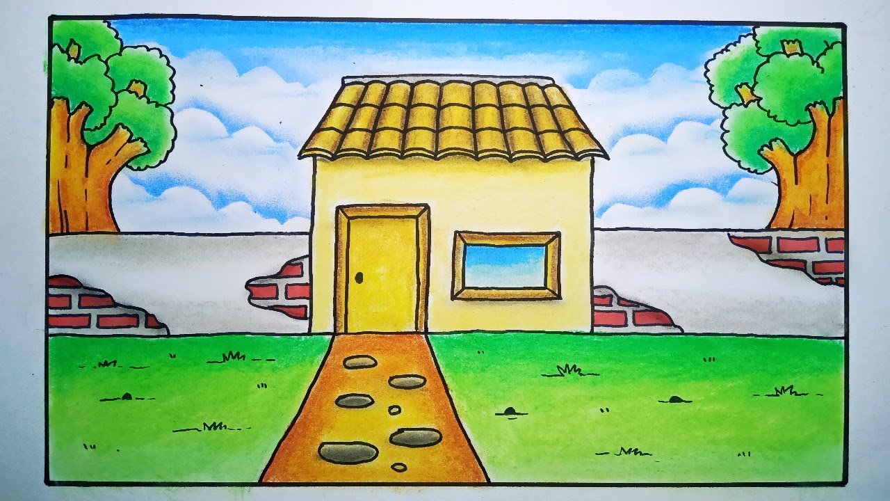 Menggambar rumah bagus dan mudah - cara menggambar dan mewarnai rumah