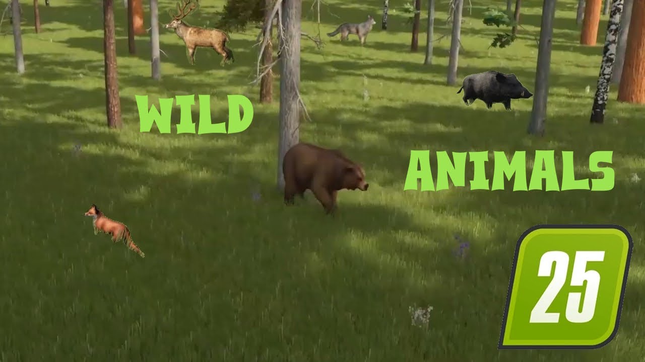 FS25 New Wildlife Animals  (Fox, Boar, Wolf, Stag, Bear)