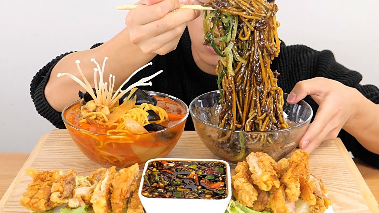 중식 ) 탕수육 아니고 유린기 ? + 짜장면 + 짬뽕 리얼사운드 먹방 social eating Mukbang(Eating Show)