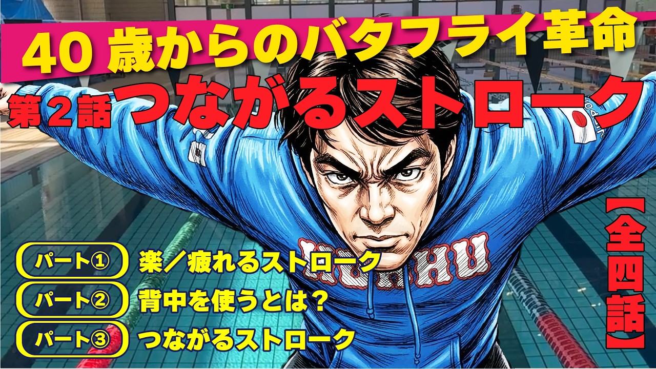 【40歳からのバタフライ革命②】疲れない泳ぎは“つながり”で決まる｜背中を使うストロークの作り方　#バタフライ #マスターズ水泳 #水泳