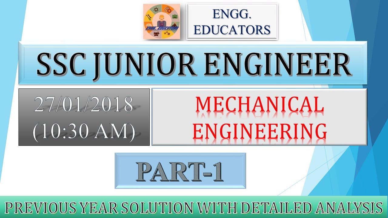 SSC JE-27-01-2018 || Mechanical Engg || QUESTIONS WITH DETAILED SOLUTIONS || PART-1