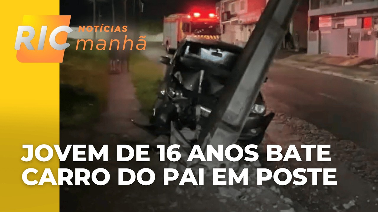 Jovem de 16 anos pega carro do pai e sofre acidente! Veículo bateu no poste
