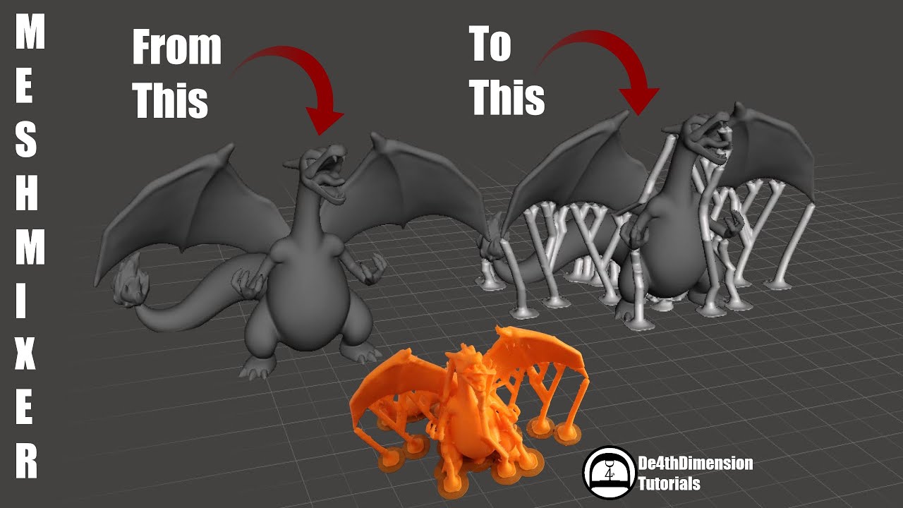 Hot to Make Supports Using Meshmixer - 3DPrinted Charizard Pokemon Figure - D4thDimension Tutorial