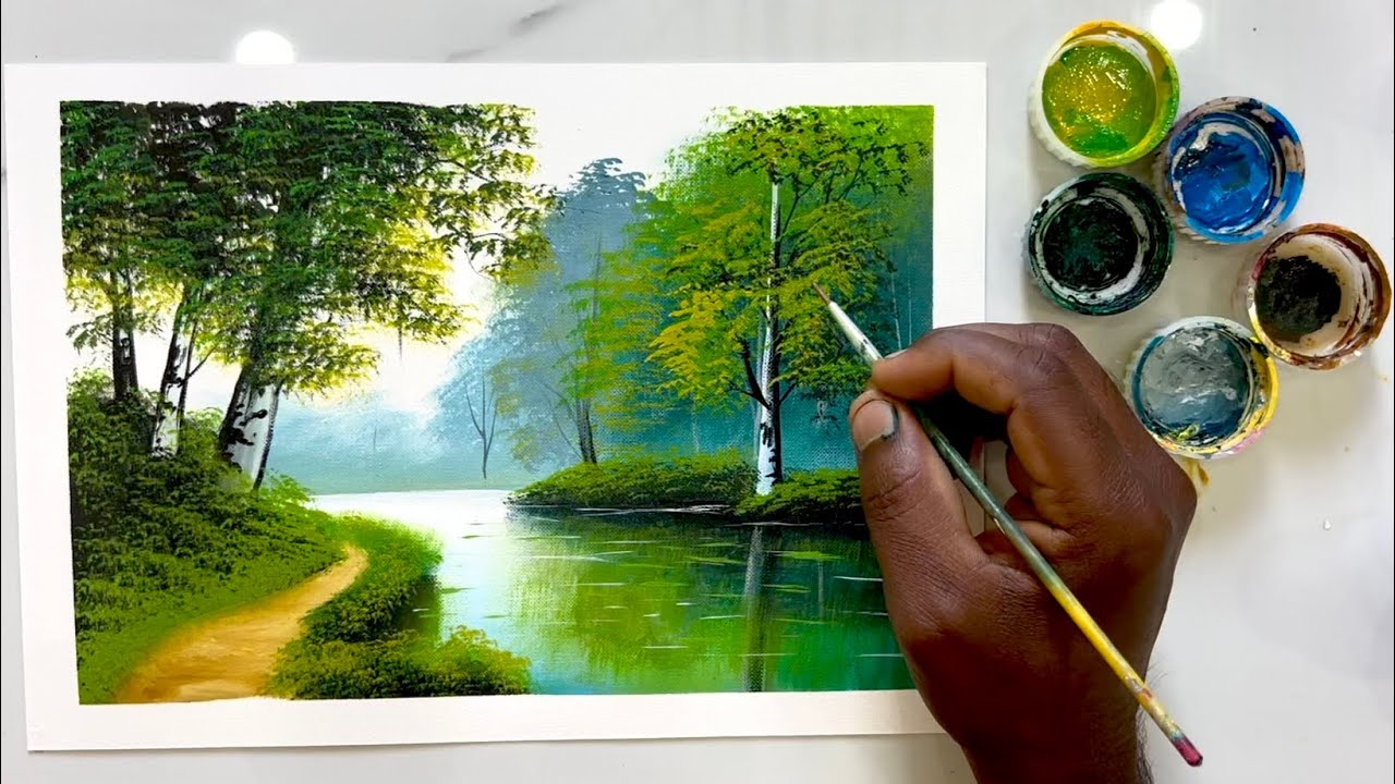 How to Paint a Nature ￼Painting with Acrylics - Easy Tutorial 