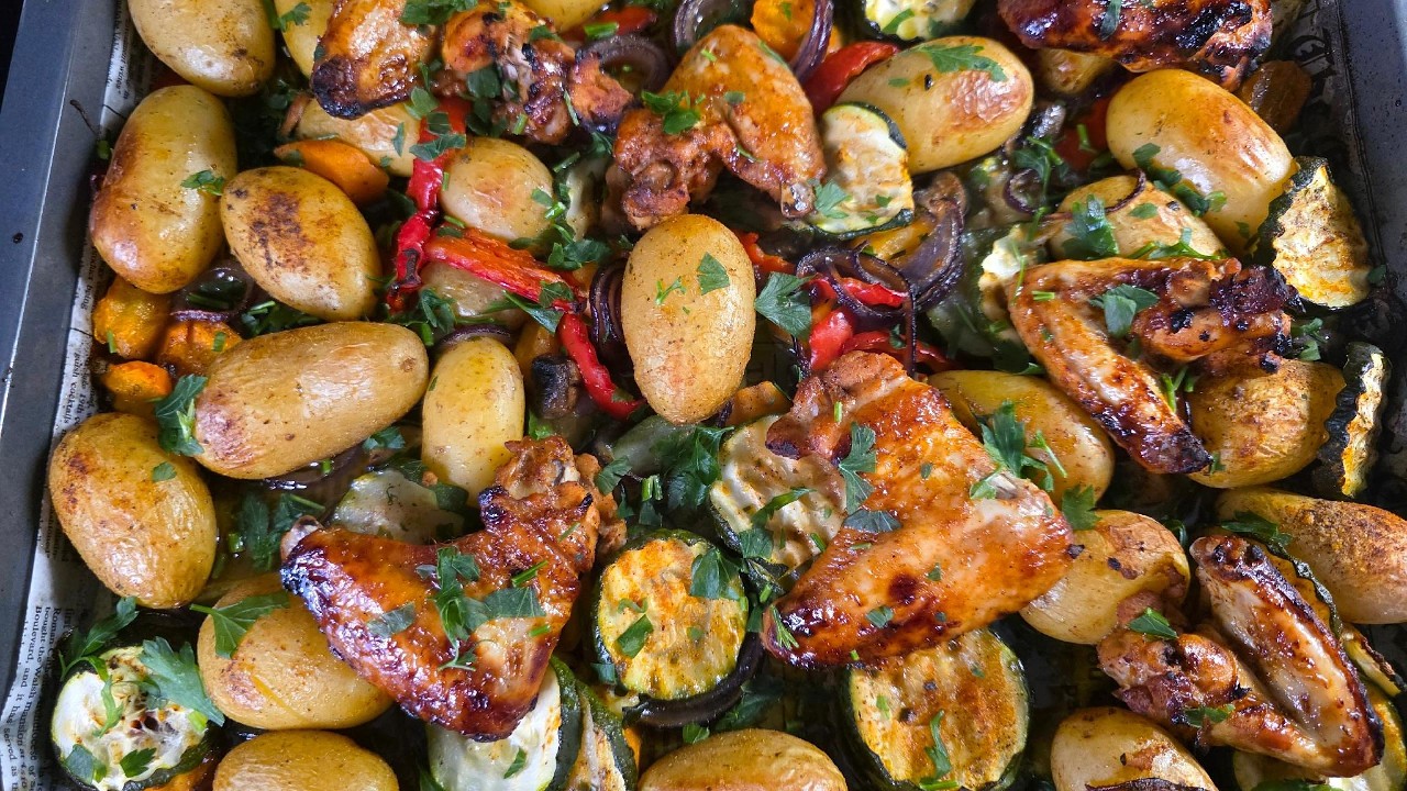 The Juiciest Honey Soy Chicken Wings with Roasted Potatoes – Easy Oven Recipe